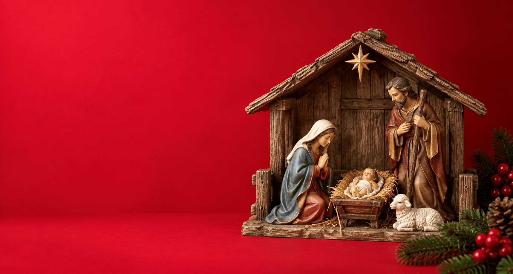 Nativity scene with Mary, Joseph, and the infant Jesus